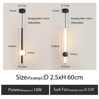 Minimalist Bedside Pendant Light - Modern Single Head LED Lamp
