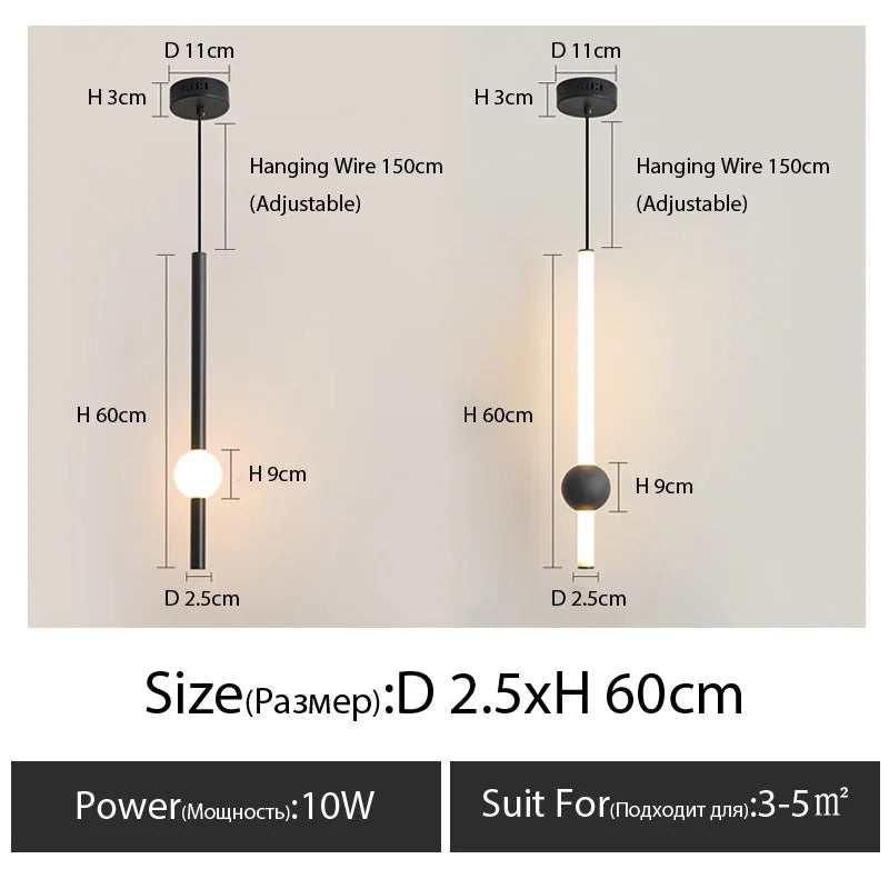 Minimalist Bedside Pendant Light - Modern Single Head LED Lamp