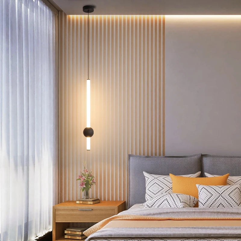 Minimalist Bedside Pendant Light - Modern Single Head LED Lamp