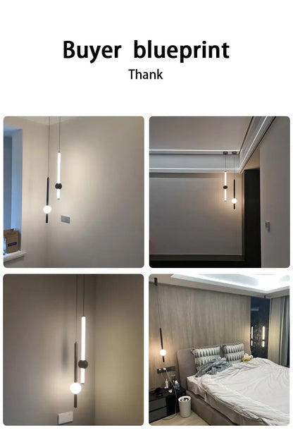 Minimalist Bedside Pendant Light - Modern Single Head LED Lamp