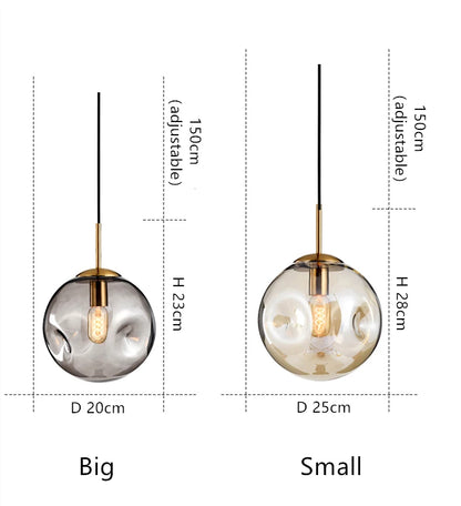 Glass Ball Pendant Lamp – Smoky Grey or Amber | Small & Large
