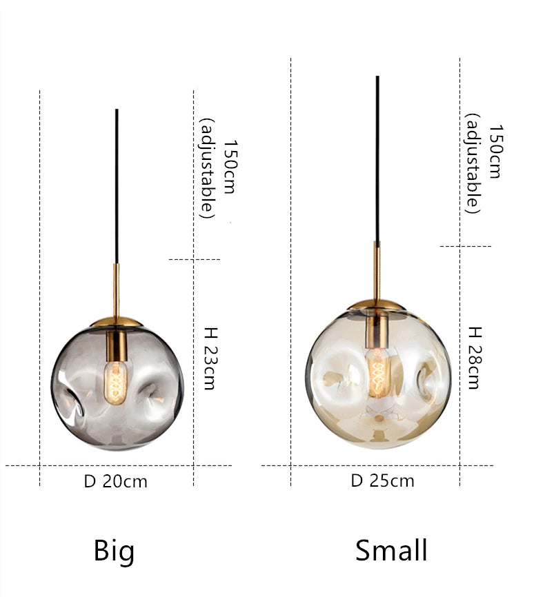 Glass Ball Pendant Lamp – Smoky Grey or Amber | Small & Large