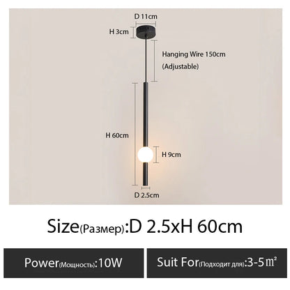 Minimalist Bedside Pendant Light - Modern Single Head LED Lamp