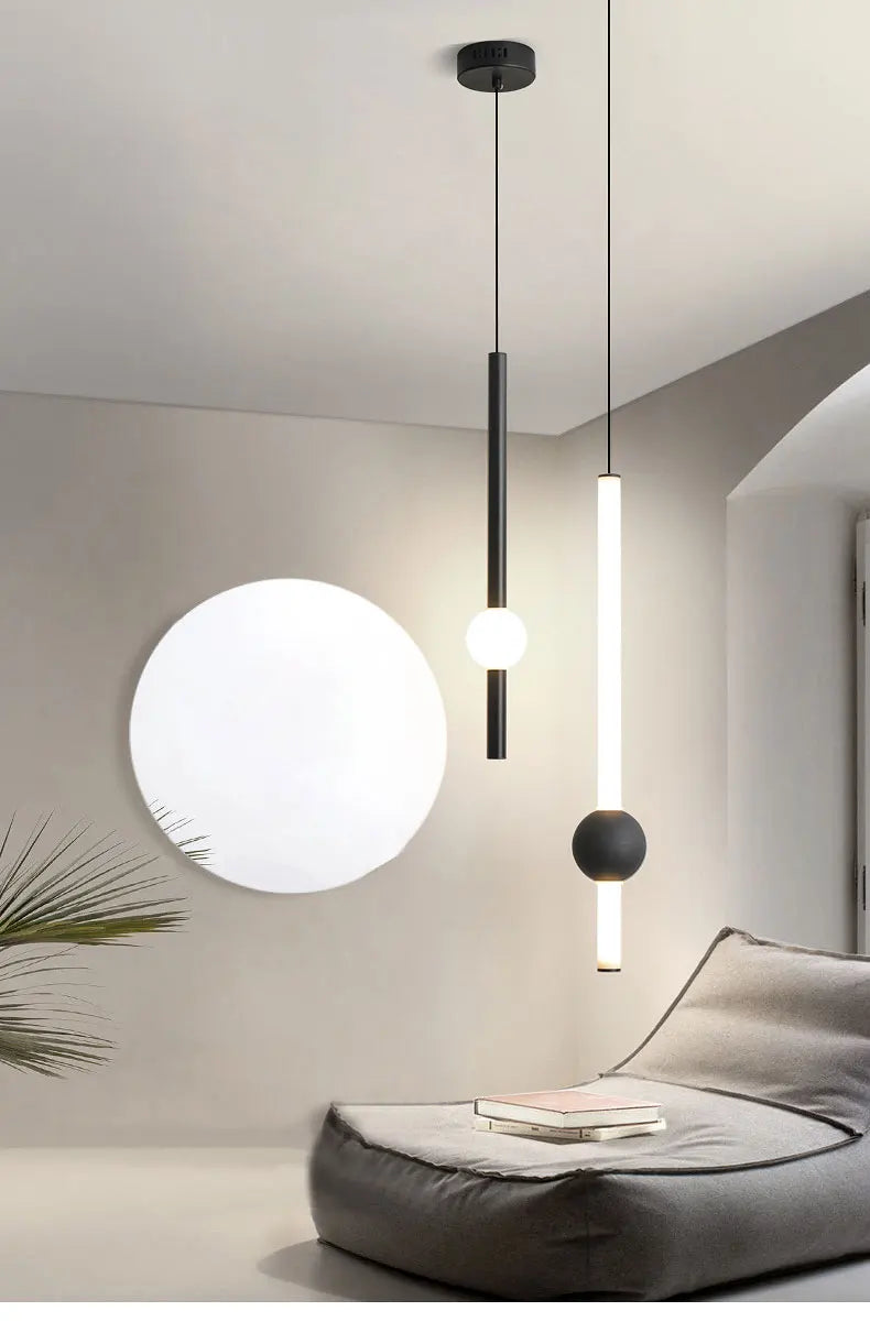 Minimalist Bedside Pendant Light - Modern Single Head LED Lamp
