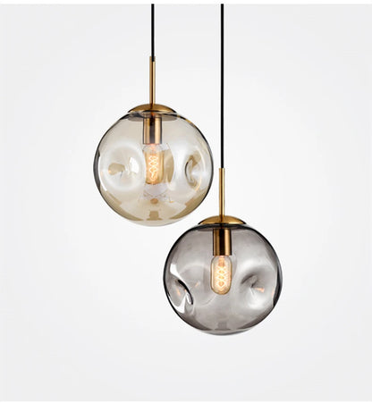 Glass Ball Pendant Lamp – Smoky Grey or Amber | Small & Large