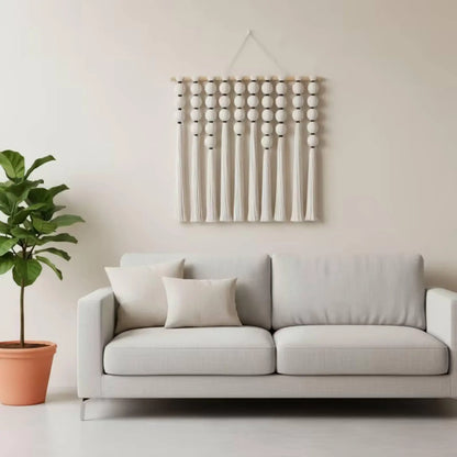 Makramee-Wandbehang mit Perlen – 100 × 95 cm