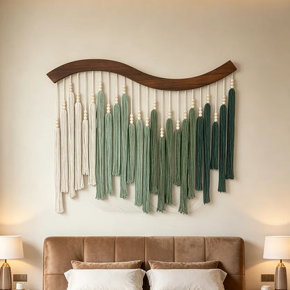 Green Macrame Wall Hanging with Tassels – 70 × 80 cm