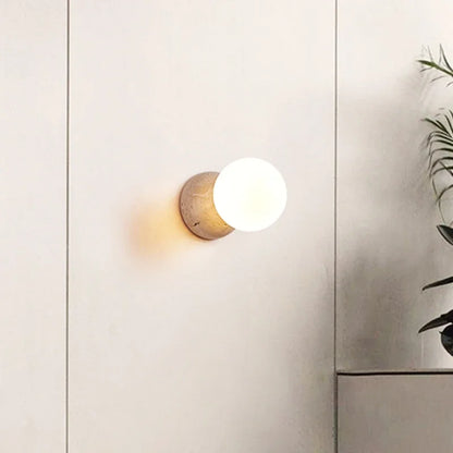 Round Stone Wall Sconce – Warm White Bedside Light