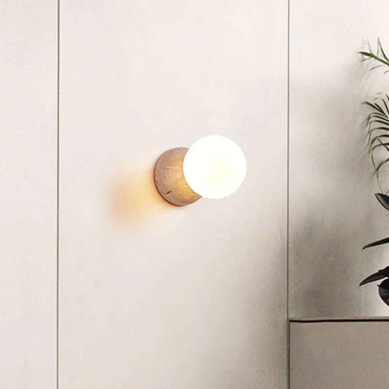 Round Stone Wall Sconce – Warm White Bedside Light