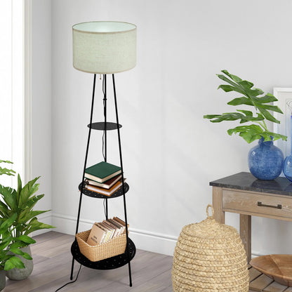 Modern Floor Lamp with 3-Tier Shelf - E27 Standing Light with Storage