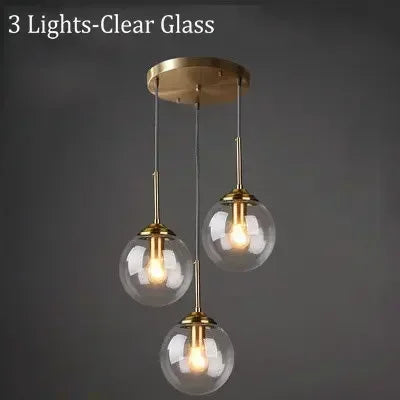 Glass Ball Pendant Light | 3 or 5 Heads | Amber, Clear or Smoke Gray | E27