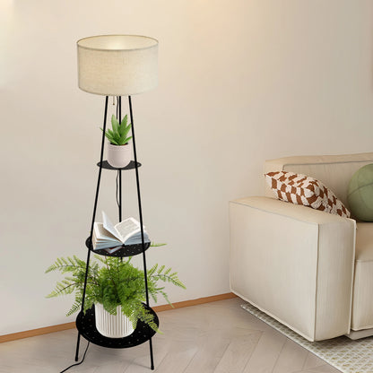 Modern Floor Lamp with 3-Tier Shelf - E27 Standing Light with Storage