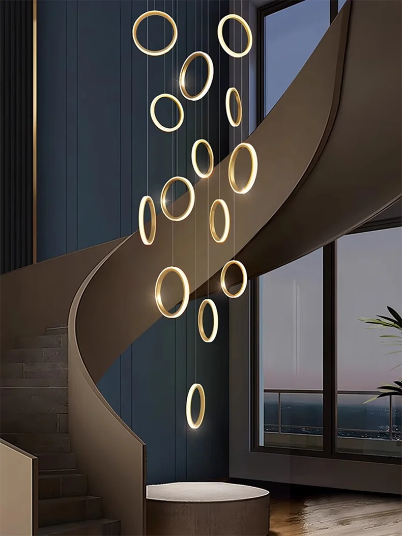 Stairwell Chandelier Crystal Ring - Modern for Staircase & High Ceilings