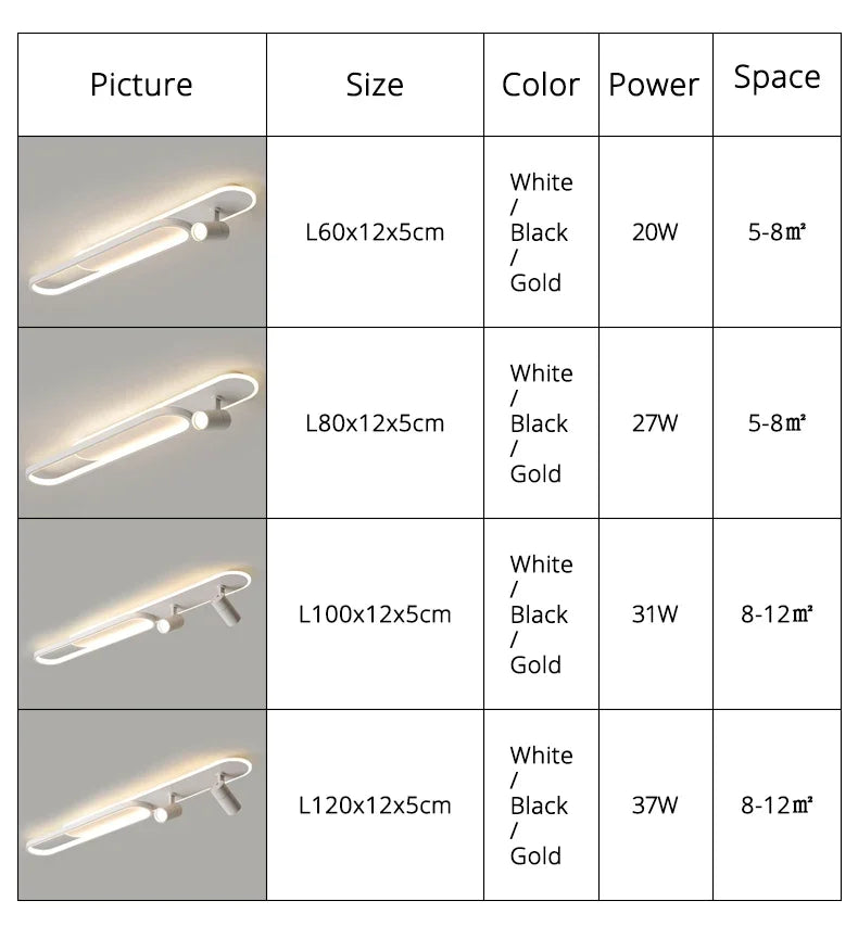Dimbare LED Plafondlamp met Spotlight – 60/80/100/120 cm | Zwart, Wit of Goud