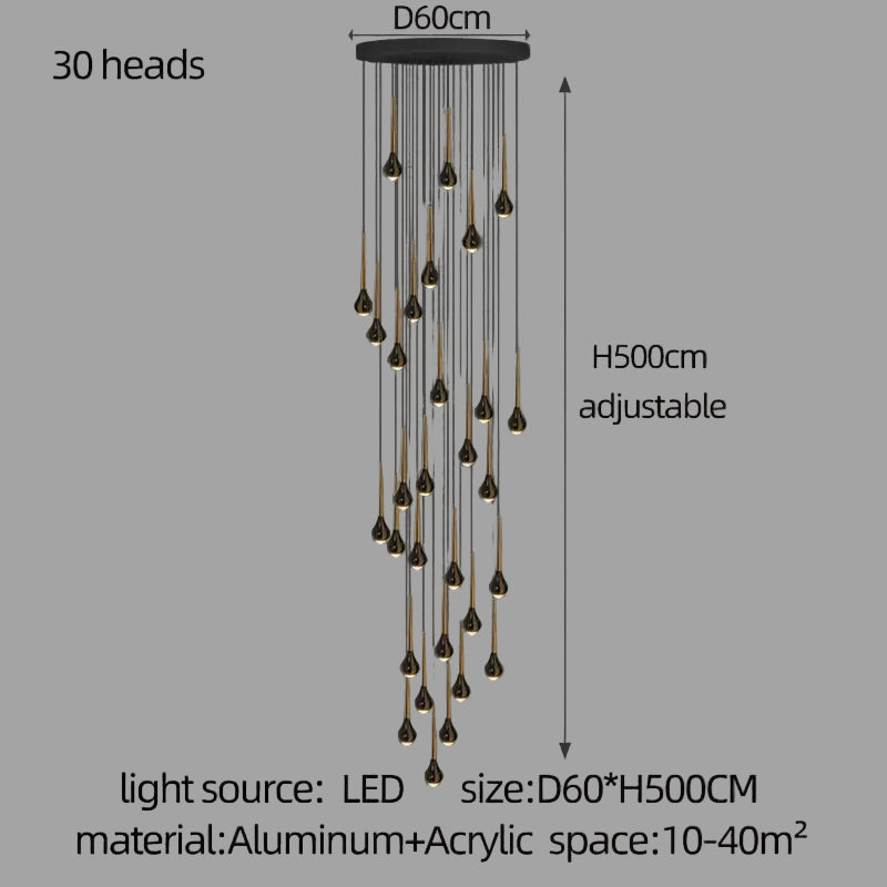 LED Staircase Pendant Light – Black and Gold