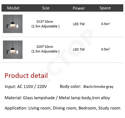 Minimalistische Glazen LED Hanglamp Zwart