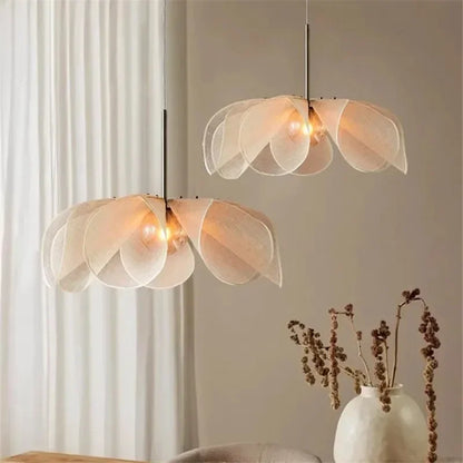 Fabric Flower Pendant Light - French Wabi-Sabi Cloth Lamp