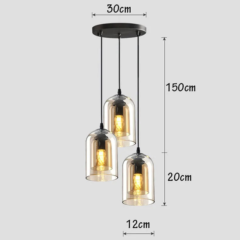 Modern Pendant Lamp – Glass & Iron, 1 or 3 Heads, Dimmable