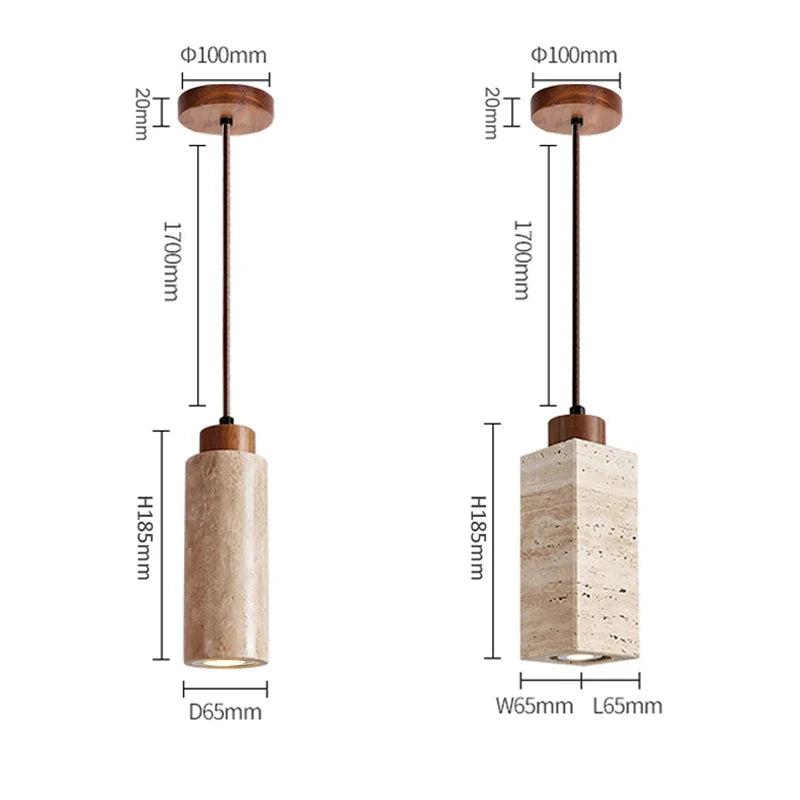 Natural Travertine Pendant Light - Japanese Wabi-Sabi Stone Lamp