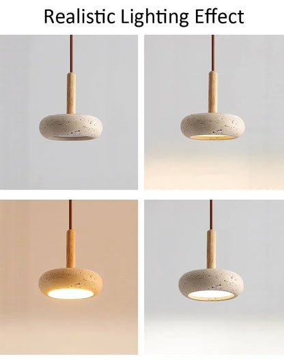 Wabi Sabi Stone Pendant Light - Circular LED Chandelier for Dining & Living Room