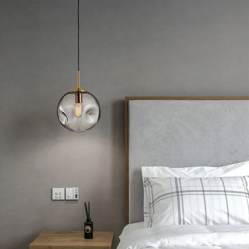 Glass Ball Pendant Lamp – Smoky Grey or Amber | Small & Large