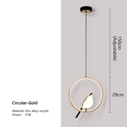 Magpie Bird LED Pendant Lamp - Modern Nordic Design