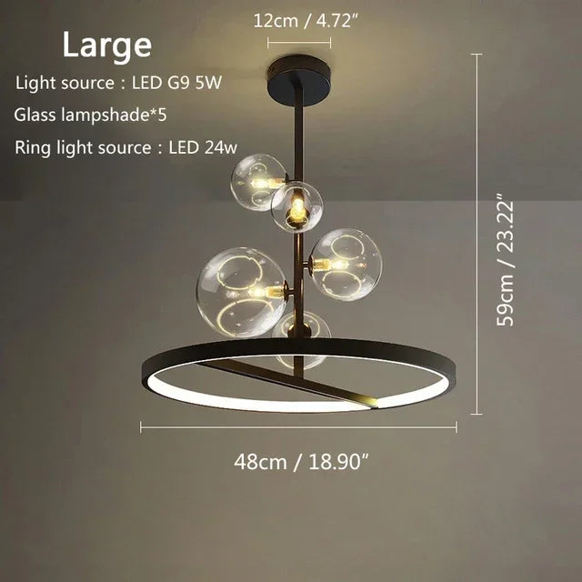NOSTAGA Glass Circle Pendant Light – LED Chandelier (horizontal)
