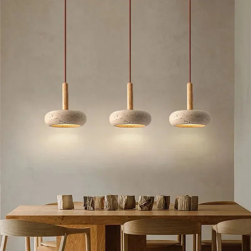 Wabi Sabi Stone Pendant Light - Circular LED Chandelier for Dining & Living Room