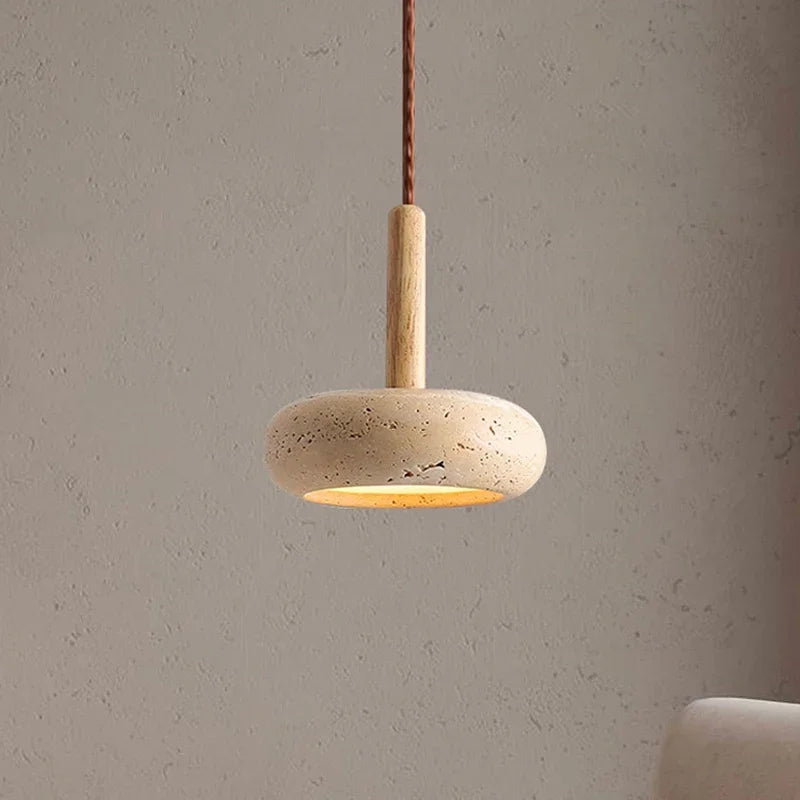 Wabi Sabi Stone Pendant Light - Circular LED Chandelier for Dining & Living Room