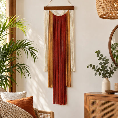 Green Macrame Wall Hanging with Boho Fringe