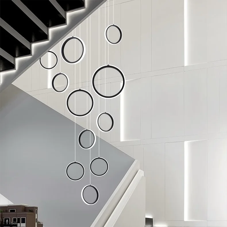 Stairwell Chandelier Crystal Ring - Modern for Staircase & High Ceilings