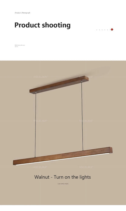 LED Pendant Light - Wood Long Strip - Kitchen Island Lighting