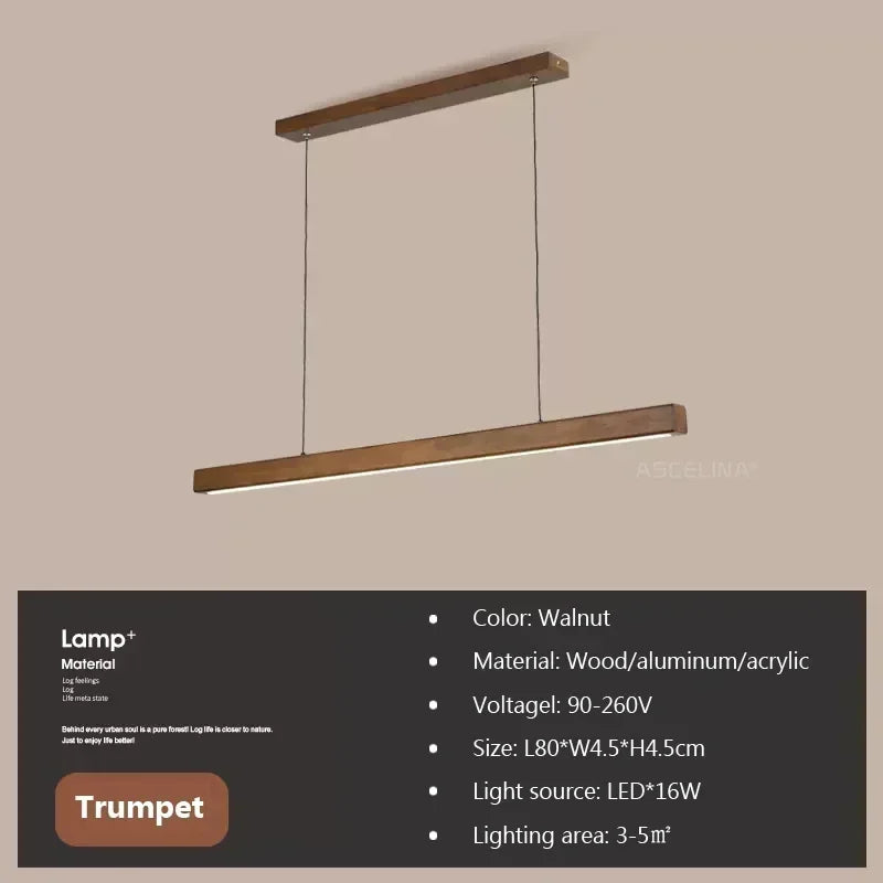 LED Pendant Light - Wood Long Strip - Kitchen Island Lighting