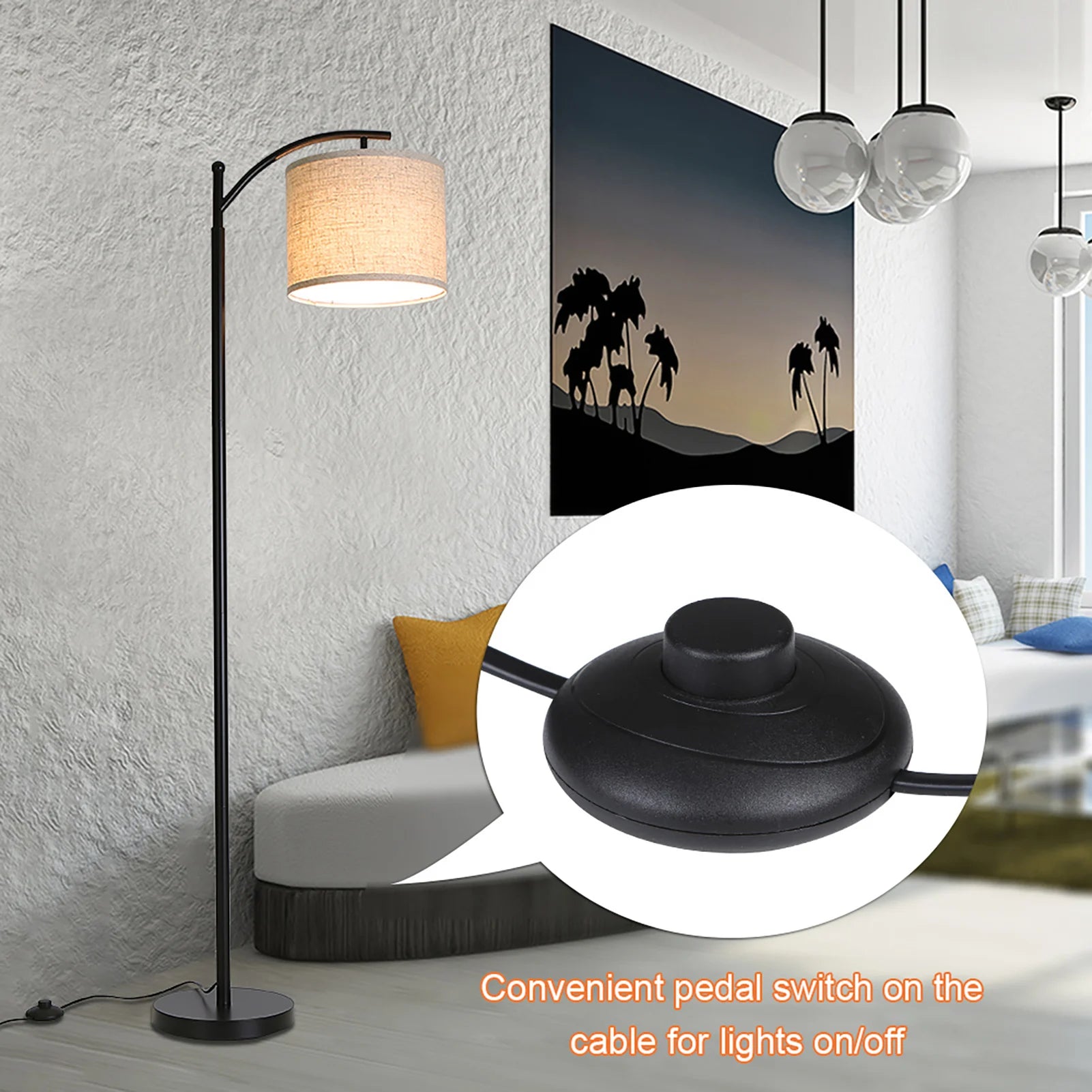 Arc Floor Lamp with LED Bulb - Modern Standing Light with Hanging Shade