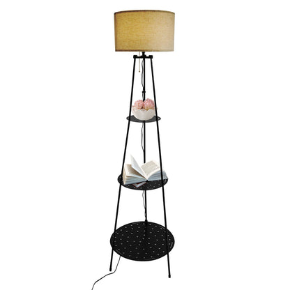 Modern Floor Lamp with 3-Tier Shelf - E27 Standing Light with Storage