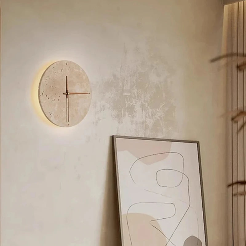 Round Stone LED Wall clock Sconce – Wabi Sabi, 23 or 30 cm