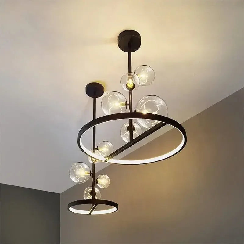 NOSTAGA Glass Circle Pendant Light – LED Chandelier (horizontal)