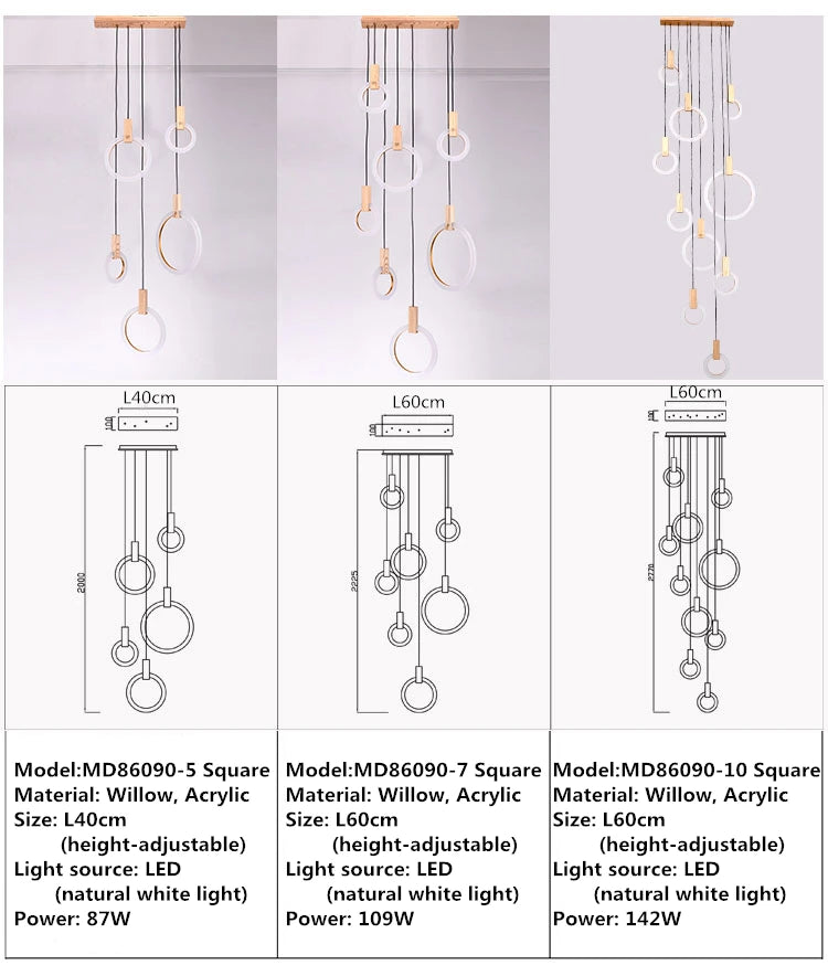 Wooden Ceiling Chandelier - Modern Pendant Light for Living Room, Bedroom & Dining Room