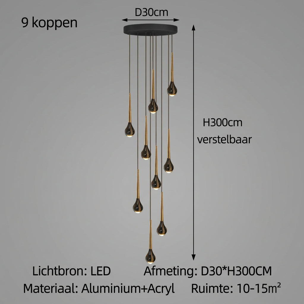 LED Staircase Pendant Light – Black and Gold