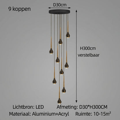 LED Staircase Pendant Light – Black and Gold