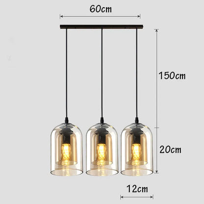 Modern Pendant Lamp – Glass & Iron, 1 or 3 Heads, Dimmable