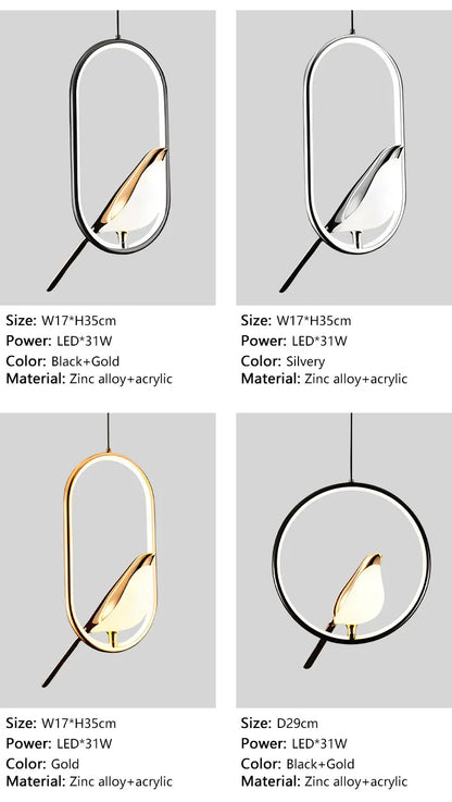 Magpie Bird LED Pendant Lamp - Modern Nordic Design