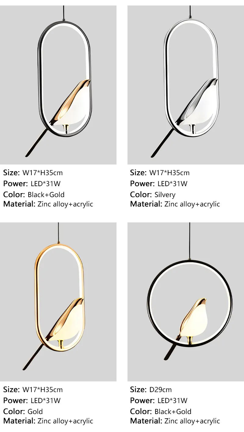 Magpie Bird LED Pendant Lamp - Modern Nordic Design