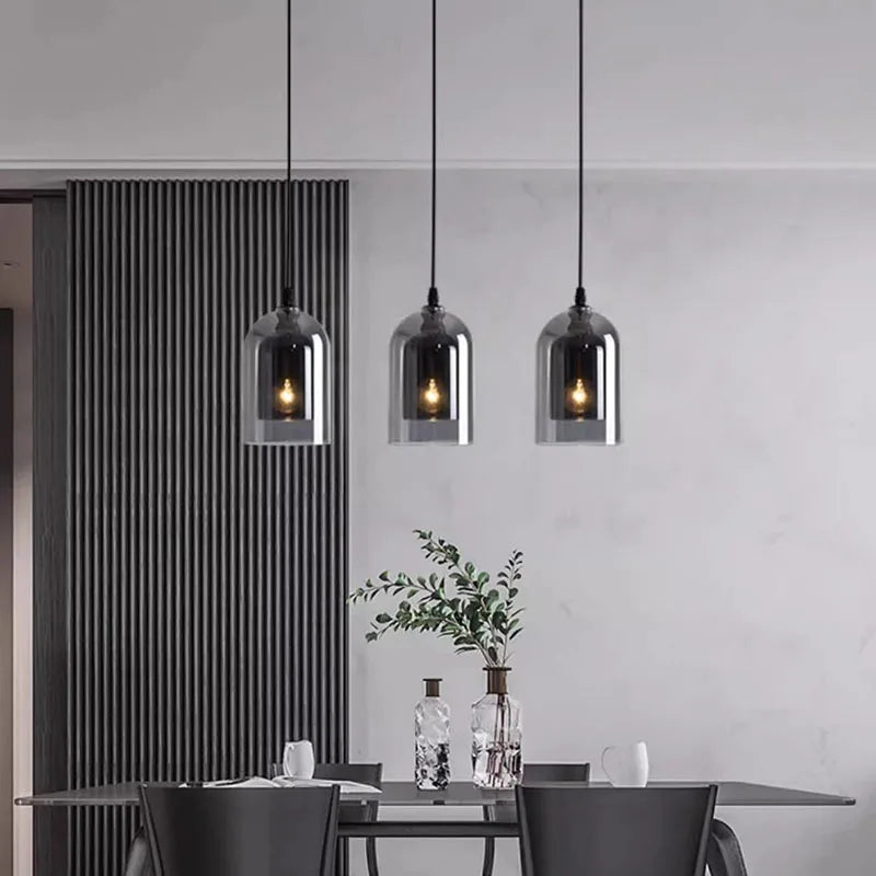 Modern Pendant Lamp – Glass & Iron, 1 or 3 Heads, Dimmable