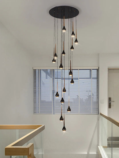 LED Staircase Pendant Light – Black and Gold