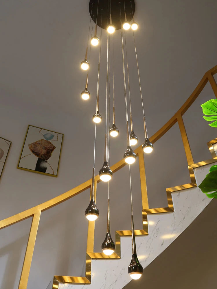 LED Staircase Pendant Light – Black and Gold