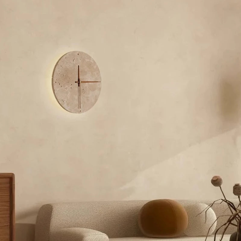 Round Stone LED Wall clock Sconce – Wabi Sabi, 23 or 30 cm
