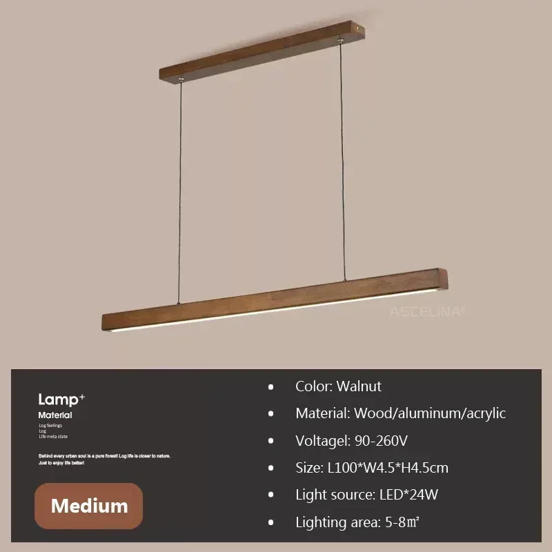 LED Pendant Light - Wood Long Strip - Kitchen Island Lighting