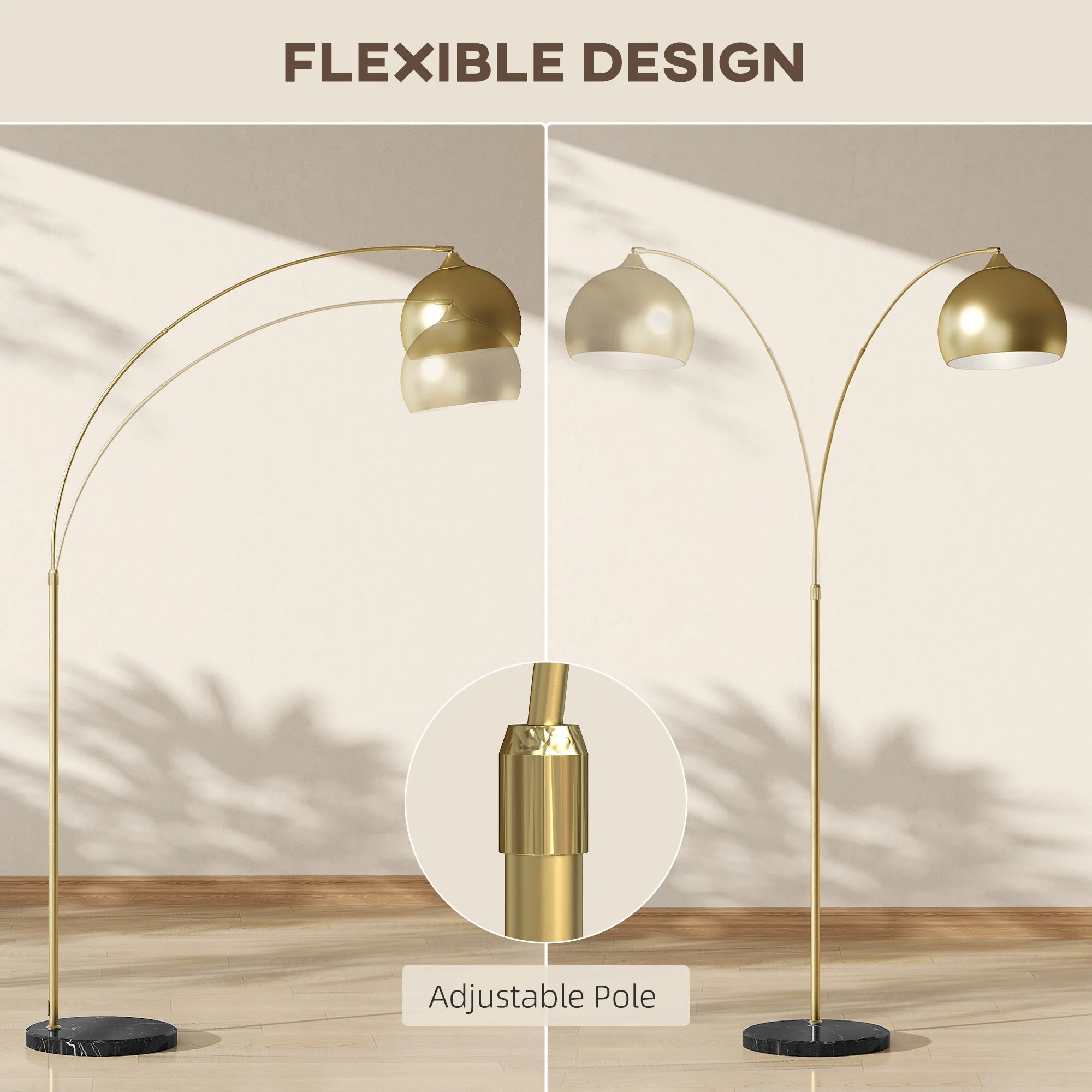 Adjustable Arc Floor Lamp - Modern Gold Standing Light with Foot Control