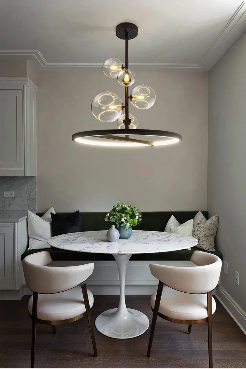 NOSTAGA Glass Circle Pendant Light – LED Chandelier (horizontal)
